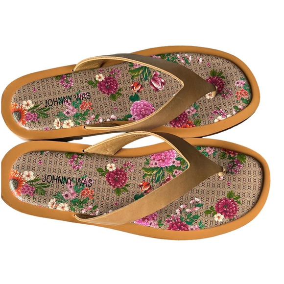 Johnny Was Jenna Flip Flop In Multi Flower size 8 - Picture 3 of 6